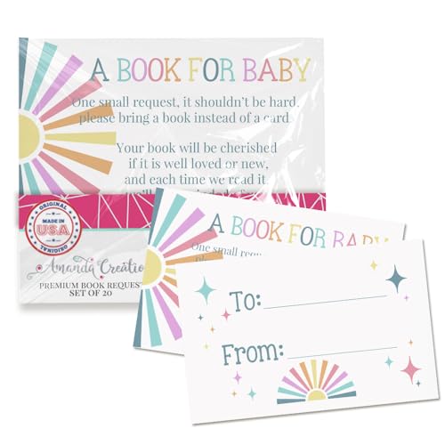 Amanda Creation Buchanfragekarten, geschlechtsneutral, Little Ray of Sunshine Bring a Book Insert Request for Baby Shower – 20 doppelseitige Geschenkanhänger, 6,3 x 10,2 cm, hergestellt in den USA von Amanda Creation