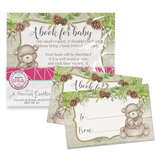 Amanda Creation Buchanfragekarten, geschlechtsneutrale Mutter und Babybär, bringen Sie eine Bucheinlage für Babyparty – 20 doppelseitige Geschenkanhänger, 6,3 x 10,2 cm, hergestellt in den USA von Amanda Creation