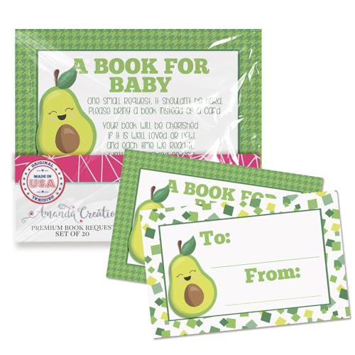 Amanda Creation Buchanfragekarten Avocado Bring a Book Insert Request für Babyparty – 20 doppelseitige Geschenkanhänger, 6,3 x 10,2 cm, hergestellt in den USA von Amanda Creation