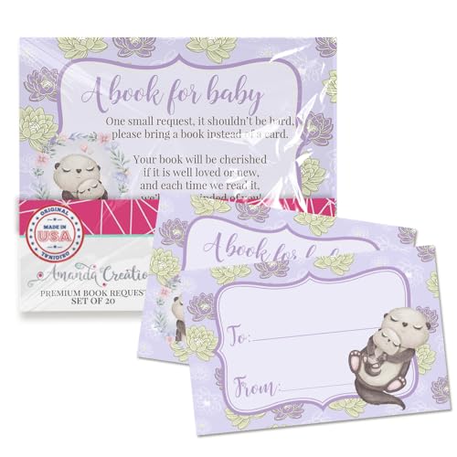 Amanda Creation Buchanfragekarten Baby Sea Otter Bring a Book Insert Request for Baby Shower – 20 doppelseitige Geschenkanhänger, 6,3 x 10,2 cm, hergestellt in den USA von Amanda Creation