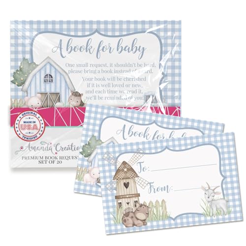 Amanda Creation Buchanfragekarten Barnyard Boy Bring a Book Insert Request for Baby Shower – 20 doppelseitige Geschenkanhänger, 6,3 x 10,2 cm, hergestellt in den USA von Amanda Creation