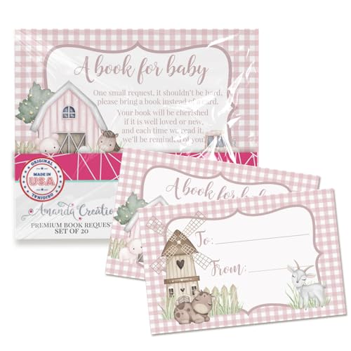 Amanda Creation Buchanfragekarten Barnyard Girl Bring a Book Insert Request for Baby Shower – 20 doppelseitige Geschenkanhänger, 6,3 x 10,2 cm, hergestellt in den USA von Amanda Creation