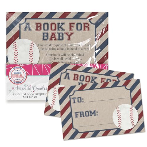 Amanda Creation Buchanfragekarten Baseball Bring a Book Insert Request für Babyparty – 20 doppelseitige Geschenkanhänger, 6,3 x 10,2 cm, hergestellt in den USA von Amanda Creation