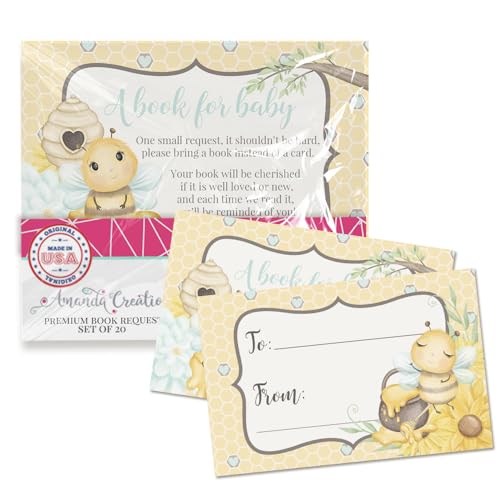 Amanda Creation Buchanfragekarten Little Boy Honey Bee Bring a Book Insert Request for Baby Shower – 20 doppelseitige Geschenkanhänger, 6,3 x 10,2 cm, hergestellt in den USA von Amanda Creation