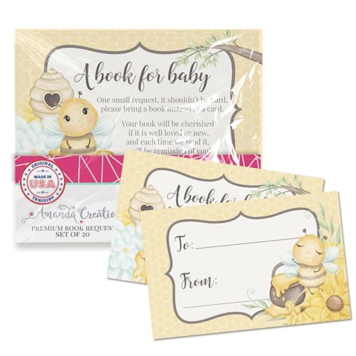 Amanda Creation Buchanfragekarten Little Honeycomb Bee Bring a Book Insert Request for Baby Shower – 20 doppelseitige Geschenkanhänger, 6,3 x 10,2 cm, hergestellt in den USA von Amanda Creation