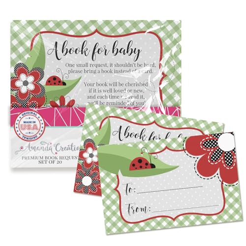 Amanda Creation Buchanfragekarten Little Lady Bug Bring a Book Insert Request für Babyparty – 20 doppelseitige Geschenkanhänger, 6,3 x 10,2 cm, hergestellt in den USA von Amanda Creation