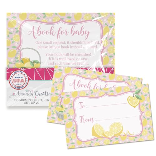 Amanda Creation Buchanfragekarten Pink Lemon Bring a Book Insert Request for Baby Shower – 20 doppelseitige Geschenkanhänger, 6,3 x 10,2 cm, hergestellt in den USA von Amanda Creation