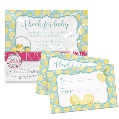 Amanda Creation Buchanfragekarten mit Aufschrift "Blue Lemon, Bring a Book Insert Request for Baby Shower", 6,3 x 10,2 cm, doppelseitig, hergestellt in den USA, 20 Stück von Amanda Creation