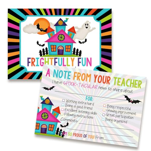 Amanda Creation Halloween Teacher Mail! Bunte Spukhaus-Happy Mail für Schüler, 30 Postkarten zum Ausfüllen, 10,2 x 15,2 cm, große positive Notizen, zum Senden nach Hause an Eltern, Briefkasten, von Amanda Creation