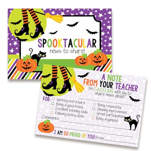 Amanda Creation Halloween Teacher Mail! Hexen, Fledermäuse und schwarze Katze Happy Mail für Schüler – 30 Postkarten, 10,2 x 15,2 cm, positive Notizen, zum Senden nach Hause an Eltern, Briefkasten, von Amanda Creation