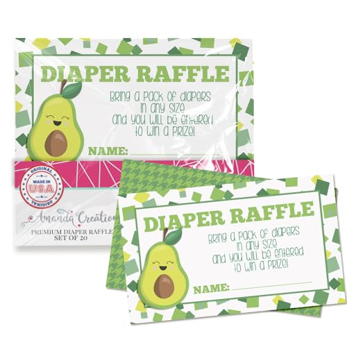 Amanda Creation Windel-Tickets für Babyparty, 20 Stück, 5,1 x 8,9 cm, Baby-Avocado, doppelseitig, nur auf Windeln, hergestellt in den USA von Amanda Creation