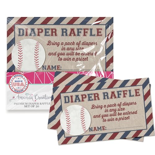 Amanda Creation Windel-Tickets für Babyparty – 20 Stück, 5,1 x 8,9 cm, Baseball-Spielkarten, doppelseitig, nur auf Windeln, hergestellt in den USA von Amanda Creation