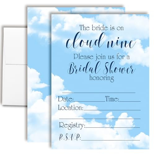 AmandaCreation Cloud Nine Einladungen zur Brautparty, 20 Karten mit verträumtem Himmel, 12,7 x 17,8 cm, mit weißen Umschlägen, Brautparty-Einladungen für eine fröhliche Feier AmandaCreation Cloud Nine Einladungen zur Brautparty, 20 Karten mit verträumtem Himmel, 12,7 x 17,8 cm, mit weißen Umschlägen, Brautparty-Einladungen für eine fröhliche Feier von Amanda Creation