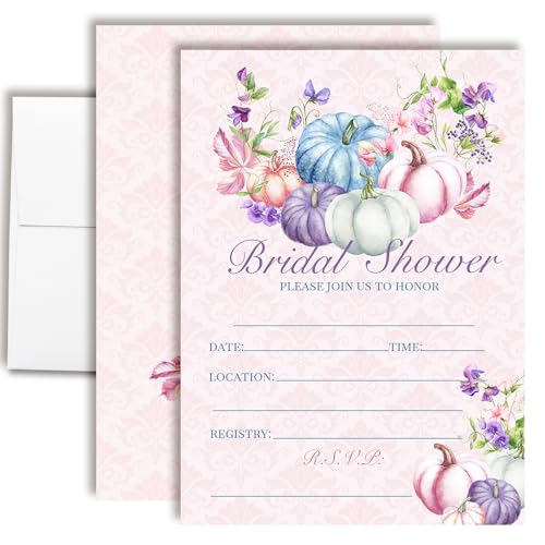 AmandaCreation Einladungen für Brautpartys, Pastell-Kürbis-Brautpartys, 20 Stück, 12,7 x 17,8 cm, mit Umschlägen, zartrosa, lila und blau, rustikale Einladungen AmandaCreation Einladungen für Brautpartys, Pastell-Kürbis-Brautpartys, 20 Stück, 12,7 x 17,8 cm, mit Umschlägen, zartrosa, lila und blau, rustikale Einladungen von Amanda Creation