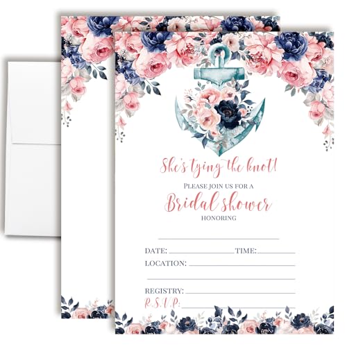 AmandaCreation Einladungen für Brautpartys mit Blumenanker, 20 Stück, 12,7 x 17,8 cm, mit Umschlägen, Aufschrift "She's Tying the Knot", Hochzeitseinladungen AmandaCreation Einladungen für Brautpartys mit Blumenanker, 20 Stück, 12,7 x 17,8 cm, mit Umschlägen, Aufschrift "She's Tying the Knot", Hochzeitseinladungen von Amanda Creation