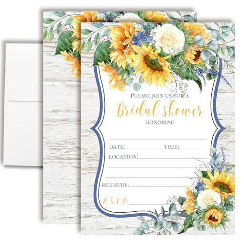 AmandaCreation Einladungen für Brautpartys mit Holzhintergrund, rustikale Sonnenblumen-Einladungen, 20 Stück, 12,7 x 17,8 cm, mit Umschlägen AmandaCreation Einladungen für Brautpartys mit Holzhintergrund, rustikale Sonnenblumen-Einladungen, 20 Stück, 12,7 x 17,8 cm, mit Umschlägen von Amanda Creation