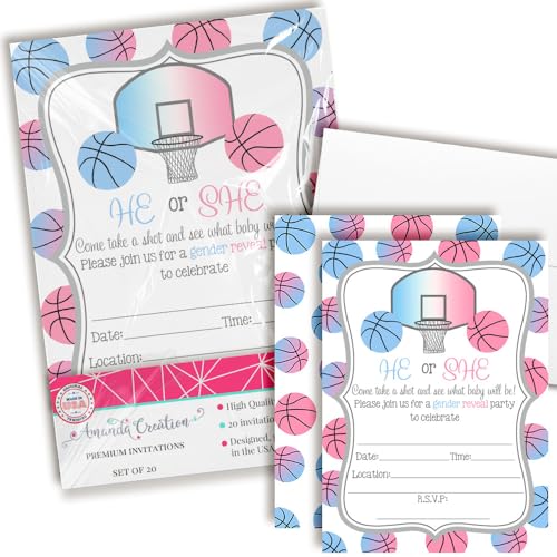 AmandaCreation Einladungen zum Ausfüllen des Geschlechts – 20 Einladungen zum Ausfüllen der Babyparty mit Umschlägen – Pink und Blau, Sportmotiv AmandaCreation Einladungen zum Ausfüllen des Geschlechts – 20 Einladungen zum Ausfüllen der Babyparty mit Umschlägen – Pink und Blau, Sportmotiv von Amanda Creation