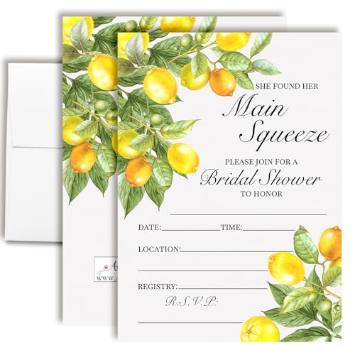 AmandaCreation Einladungskarten für Brautpartys, 12,7 x 17,8 cm, mit Umschlägen zum Ausfüllen von "She Found Her Main Squeeze Lemon", 20 Stück AmandaCreation Einladungskarten für Brautpartys, 12,7 x 17,8 cm, mit Umschlägen zum Ausfüllen von "She Found Her Main Squeeze Lemon", 20 Stück von Amanda Creation