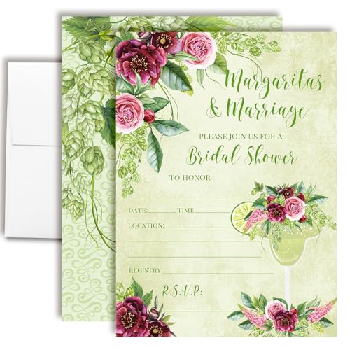 AmandaCreation Einladungskarten für Brautpartys, Margaritas & Marriage – 20 Fiesta 12,7 x 17,8 cm große Karten zum Ausfüllen mit Umschlägen, Blumen-Margarita-Thema, Hochzeitseinladungen AmandaCreation Einladungskarten für Brautpartys, Margaritas & Marriage – 20 Fiesta 12,7 x 17,8 cm große Karten zum Ausfüllen mit Umschlägen, Blumen-Margarita-Thema, Hochzeitseinladungen von Amanda Creation