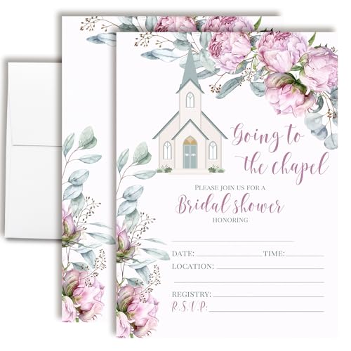 AmandaCreation Einladungskarten für die Brautparty, 12,7 x 17,8 cm, mit Umschlägen, Kapellen- und Blumendesign, Hochzeitseinladungen, 20 Stück AmandaCreation Einladungskarten für die Brautparty, 12,7 x 17,8 cm, mit Umschlägen, Kapellen- und Blumendesign, Hochzeitseinladungen, 20 Stück von Amanda Creation