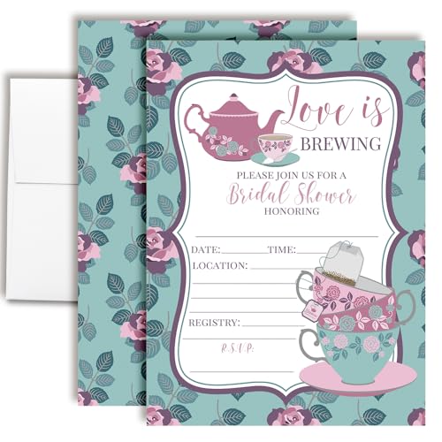 AmandaCreation Einladungskarten mit Aufschrift "Love Is Brewing Teeparty", Brautparty, 12,7 x 17,8 cm, mit Umschlägen, 20 Stück AmandaCreation Einladungskarten mit Aufschrift "Love Is Brewing Teeparty", Brautparty, 12,7 x 17,8 cm, mit Umschlägen, 20 Stück von Amanda Creation