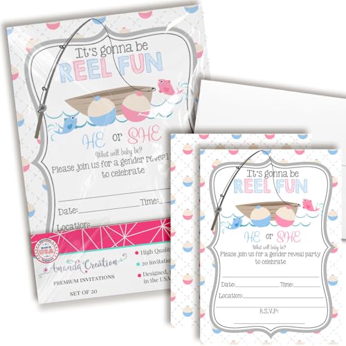 AmandaCreation Einladungskarten zum Ausfüllen der Babyparty, mit Umschlägen, niedliches Bobber- und Fischmotiv, 20 Stück AmandaCreation Einladungskarten zum Ausfüllen der Babyparty, mit Umschlägen, niedliches Bobber- und Fischmotiv, 20 Stück von Amanda Creation