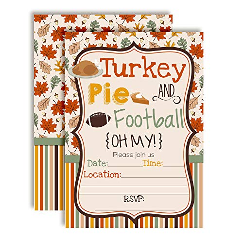 AmandaCreation Party-Einladungskarten mit Aufschrift "Turkey Pie & Football", 16 Stück, 12,7 x 17,8 cm, mit 16 weißen Umschlägen, Dankbare Dinner-Party-Einladungskarten und Dekorationen von Amanda Creation