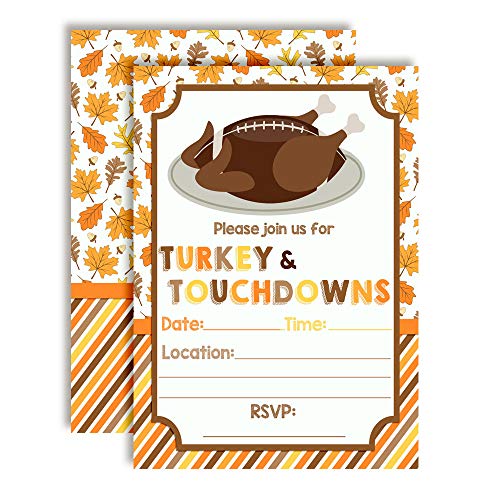 AmandaCreation Touchdown Türkei-Einladungen, 16 Stück, 12,7 x 17,8 cm, mit 16 weißen Umschlägen, Dankeskarten für Dinnerpartys, Einladungskarten mit Fußball, Türkei von Amanda Creation