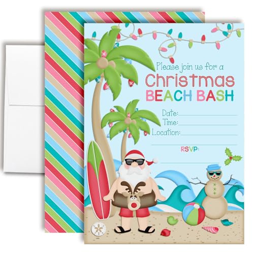 Weihnachtseinladungen mit Umschlägen – Weihnachten Strand Bash Holiday Party 16 Stück 12,7 x 17,8 cm doppelseitige Einladungskarten zum Ausfüllen mit 16 weißen Umschlägen, perfekt für von Amanda Creation