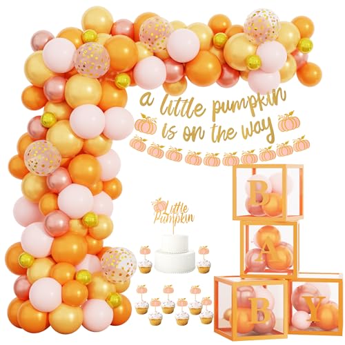 Little Pumpkin Baby Shower Balloon Boxes Decorations, Fall Orange Balloon Garland A Little Pumpkin is On The Way Banner for Autumn Thanksgiving 1st Birthday Girl Gender Reveal Welcome Party Supplies von Amandir