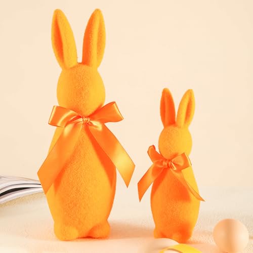 Amanman Osterbastel-Tischdekoration, Hasen, 2 Stück, Frühlingsdekorationen für Zuhause, 30,5 cm und 20,3 cm, Hasen, Ostergeschenke für Kinder, Orange von Amanman