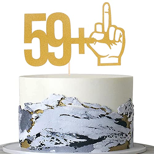 59+1 Mittelfinger Tortenaufsatz – Sechzig Jahre alt Geburtstag Party Dekoration Supplies einseitig Gold Glitter 60. Geburtstag Kuchen Topper 60 Hochzeitstag Geburtstag Party Dekorationen… von AmarYYa