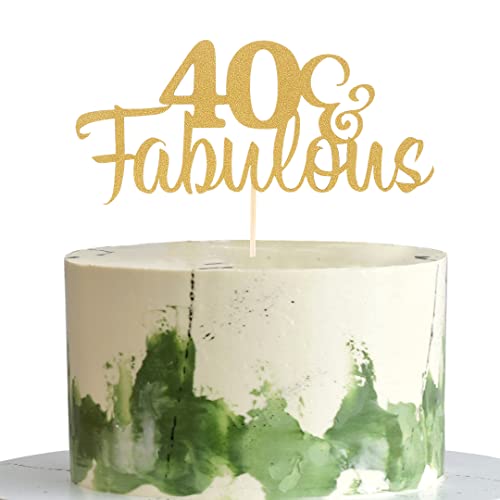 AmarYYa Fabulous & 40 Cake Topper – Gold Glitter Fabulous 40 Birthday Party Cake Toppers, 40th Anniversary Party Decoration, Cheers to Fourty Years, 1 Pcs Gold Glitter 40th Birthday Decoration von AmarYYa