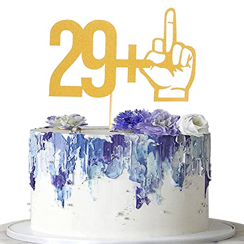 Gold Glitter 29+1 Cake Topper - 30th Birthday Cake Decorations, Happy Birthday 29+1 Mittelfinger Cake Topper, Cheer To Thirty Years Old Theme Party Decoration Supplies… von AmarYYa