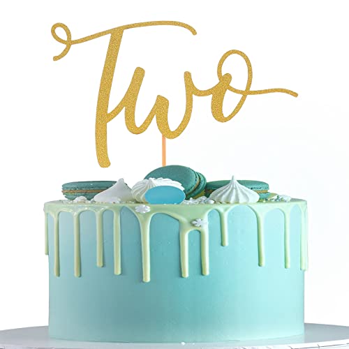 Gold Glitter Two Cake Topper - Einseitig Gold Glitter 2nd Birthday Boy and Girl Party Cake Topper 2 Anniversary Party Dekoration Foto Requisiten Smash Cakes Topper von AmarYYa