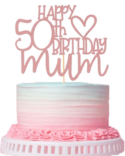 Happy 50th Birthday Mum Cake Topper - 50th Birthday Cake Decoration Mother's Day Party Cake Topper, Rose Gold 50 Cake Topper… von AmarYYa