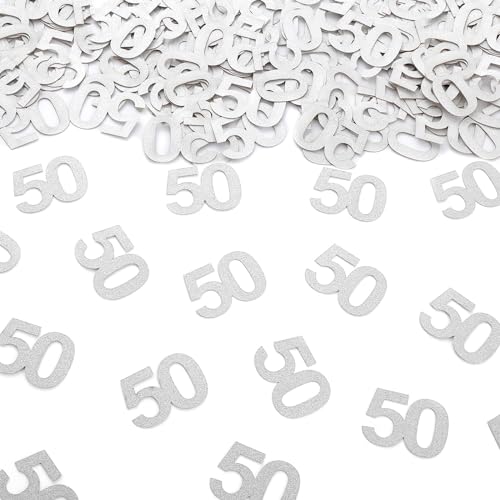 Konfetti zum 50. Geburtstag – 50. Hochzeitstag, Party-Tischdekoration, silberfarbener Glitzer, Nummer 50, Partyzubehör Konfetti zum 50. Geburtstag – 50. Hochzeitstag, Party-Tischdekoration, silberfarbener Glitzer, Nummer 50, Partyzubehör von AmarYYa