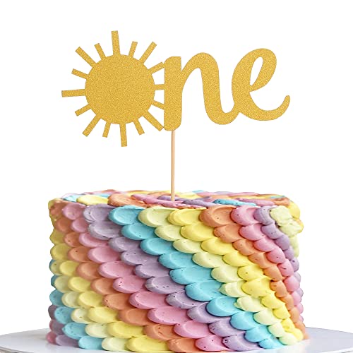 Sun One Birthday Cake Topper - Single-sided Gold Glitter Sunshine 1st Birthday Cake Smash Topper, Baby First Anniversary Shower Party Topper, Photo Booth Props von AmarYYa