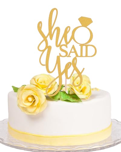 Tortenaufsatz "She Said Yes" – Verlobungs-Hochzeitstortenaufsatz mit Ring, goldener Glitzer, Junggesellinnenabschied, Brautparty, Party-Kuchendekorationen von AmarYYa