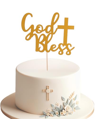 Tortenaufsatz zur Taufe "God Bless", elegante Kuchendekoration für Taufe und Kommunion, Andenken, Kreuz-Design von AmarYYa