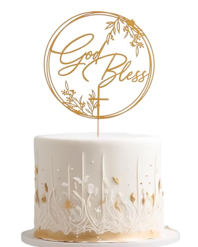 Tortenaufsatz zur Taufe "God Bless", elegante Kuchendekoration für Taufe und Kommunion, Andenken, Kreuz-Design von AmarYYa