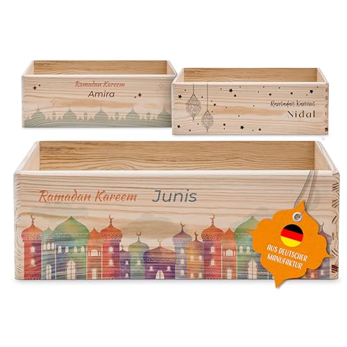 Amari ® Personalisierte Kiste Ramadan - Ramadan Kalender 2025 aus Holz mit Namen - Kalender für Kinder & Erwachsene von Amari