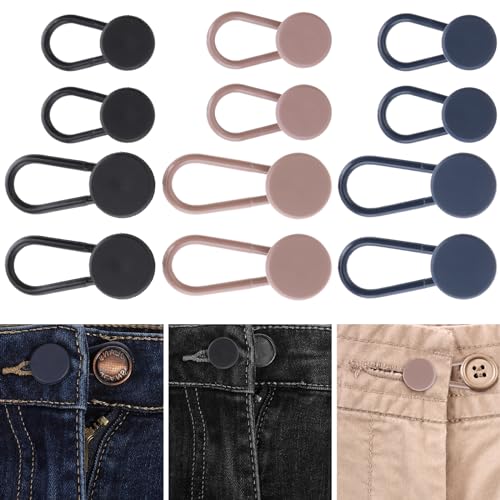 Amaxiu 12 Stück Hosenknopfverlängerung, Knopfverlängerung für Hosen Flexible Knopfverlängerung für Jeans Elastischer Bund Expander für Damen Herren Anzug Hosen Hemd von Amaxiu