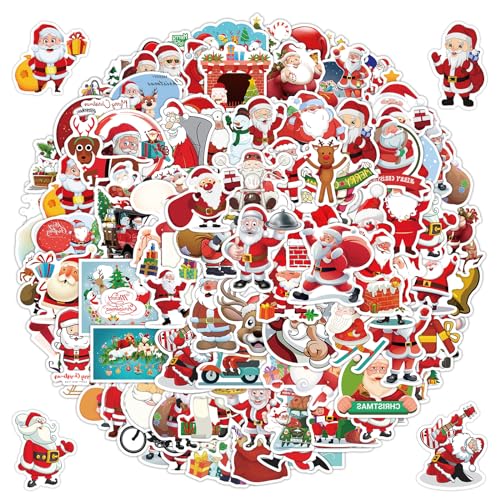 Amaxiu 120 Stück Weihnachtsaufkleber,große Menge wasserfeste Vinyl Aufkleber Weihnachtsmann Urlaubsaufkleber lustige Wasserflaschen Aufkleber für Scrapbooking Basteln Klassenzimmer Weihnachtsfeier von Amaxiu