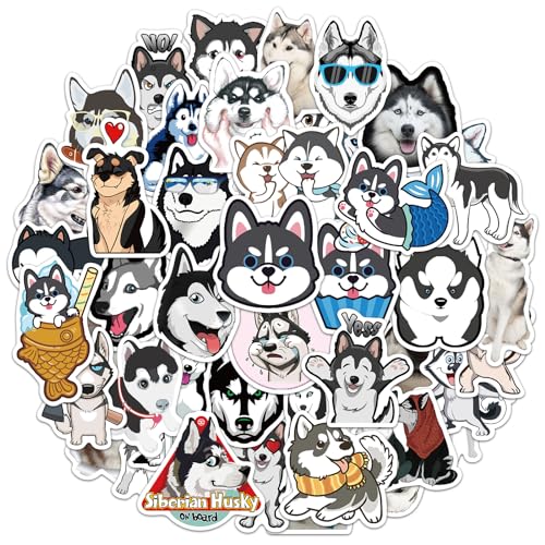 Amaxiu 50 Stück Cartoon Husky Hunde Aufkleber, Lustige Tier Ästhetische Sticker Wasserfest Vinyl Selbstklebend Dekorative Aufkleber Für Laptop Fahrrad Scrapbooking Wasserflasche Planer Tagebücher von Amaxiu