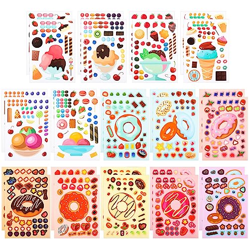 Amaxiu 720 Stück Kawaii Donut Aufkleber, Cremefarbene Themenaufkleber Vinyl wasserfest Scrapbooking Aufkleber DIY dekorative Aufkleber für Kinder Festival Belohnungen Partygeschenke von Amaxiu