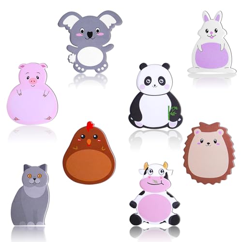 Amaxiu 8er Pack süße Haftnotizen, 240 Blatt Cartoon Tier selbstklebende Notizblöcke Kawaii Memo Notizblock Marker Flaggen, Tab für Schule Büro Geschenke Tab Zubehör von Amaxiu