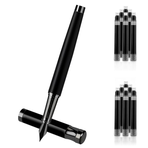 Amaxiu Fountain Pen Set, 0,5 mm Feder Metallfüller mit Konverter und 10 3,4 mm Tintenpatronen leichtes Schreiben schöner Füllfederhalter für Büroleute Journaling(Schwarz) von Amaxiu