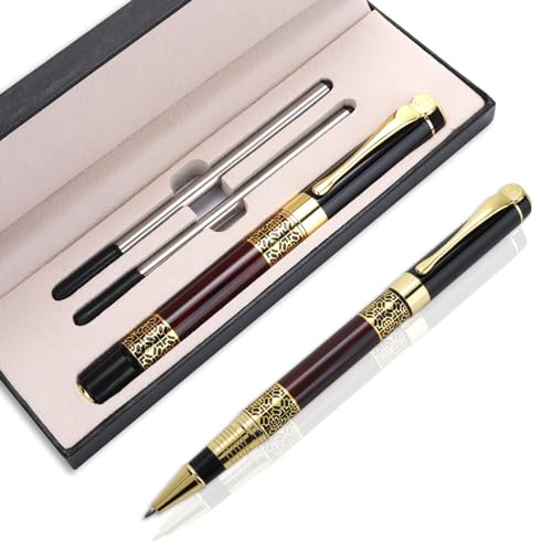 Amaxiu Luxus Kugelschreiber aus Metall, 1,0 mm Business Gel Stift mit Geschenkbox 2 Ersatzminen mit schwarzer Tinte Tintenroller mittlerer Spitze schicker Schreibstift für Männer Frauen(Rot) von Amaxiu