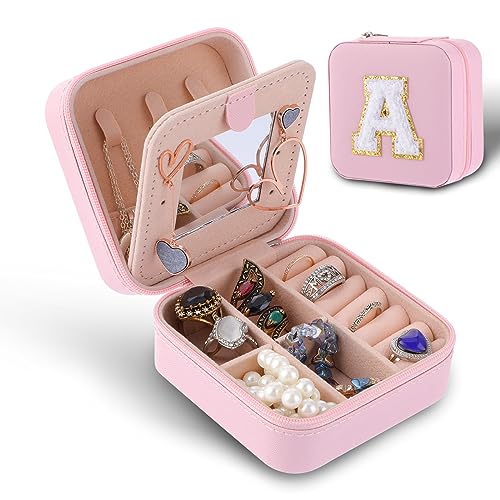 Amaxiu Schmuckkästchen für Damen, Reise Schmuckkästchen PU Leder tragbar Schmuck Organizer mit Spiegel Reiseutensilien Schmuckschatulle für Frauen und Mädchen Ring Ohrringe Halskette(A) von Amaxiu